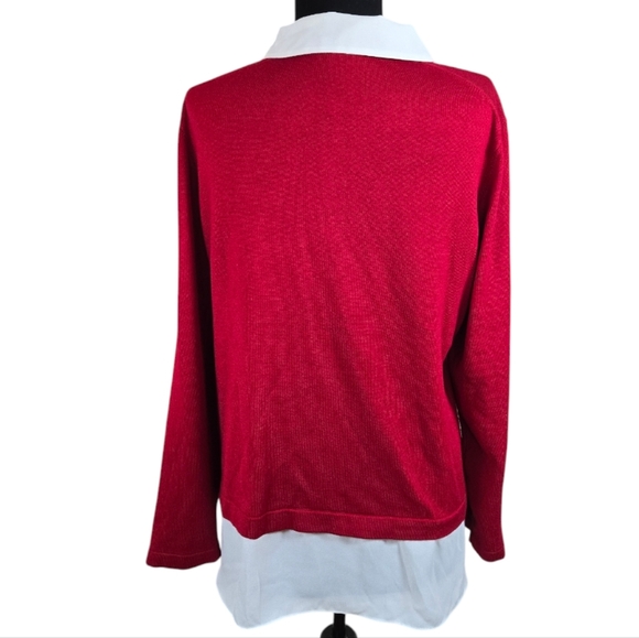 Investments Petite Red with White Collar & Hem Long Sleeves Sweatshirt - Size PL - Picture 4 of 7